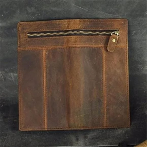NEW MENS Real Leather Zipper Long Wallet Brown - Picture 4 of 8